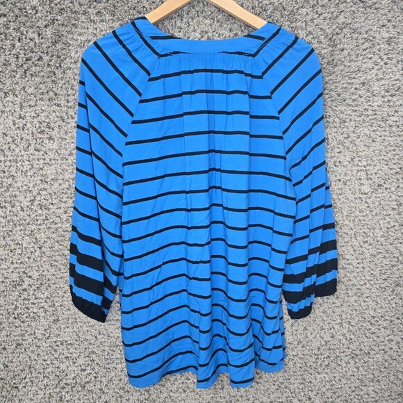 Chaps‎ Top Womens Medium Peasant Blouse Blue Polka Dot Scoop Neck Casual - Picture 7 of 7